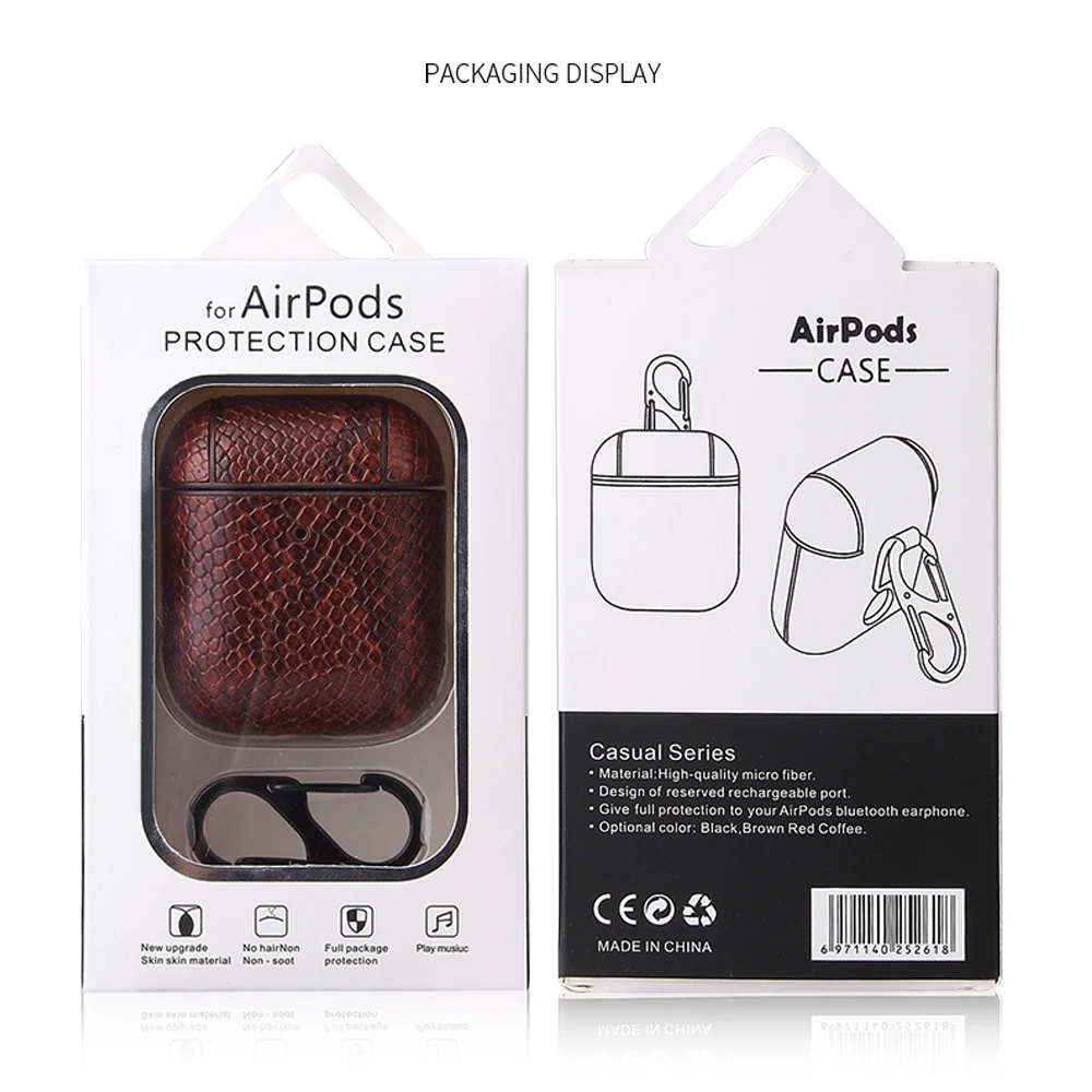 Для Airpods 1 2 Универсальный чехол из искусственной кожи Змеиный узор оболочки беспроводные наушники противоударный анти-капля защитный чехол