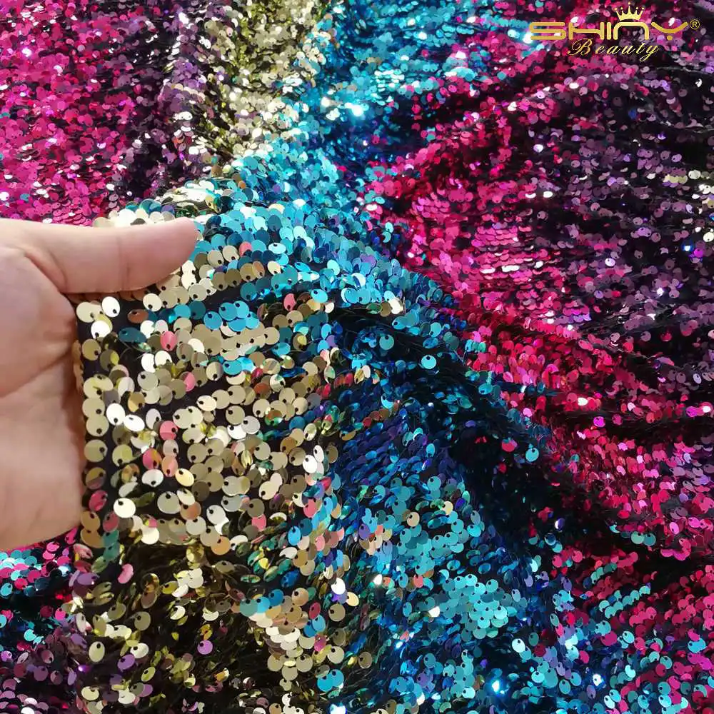 

Shiny Beauty Cross Lapped Rainbow Iridescent Fabric Sequin Material Mermaid Reversible Decoration Accessory For Home-M190807