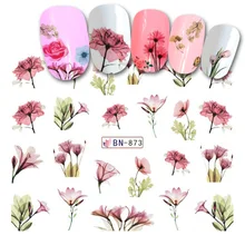 Японский стиль Маникюр Роза Акварельная водная маркировка клейкая бумага DIY Маникюр Искусство женский ноготь наклейка BN871-876