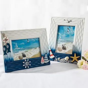 

Nodic Vintage Wooden Photo Frame Home Art Photo Decoration Wall Frame Romantic Style Sea Shell Pattern Theme Frame For Photo
