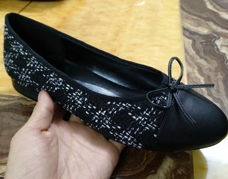 Классические женские туфли с закрытым круглым носком; два цвета; туфли с бантом; балетки на плоской подошве - Цвет: black 15