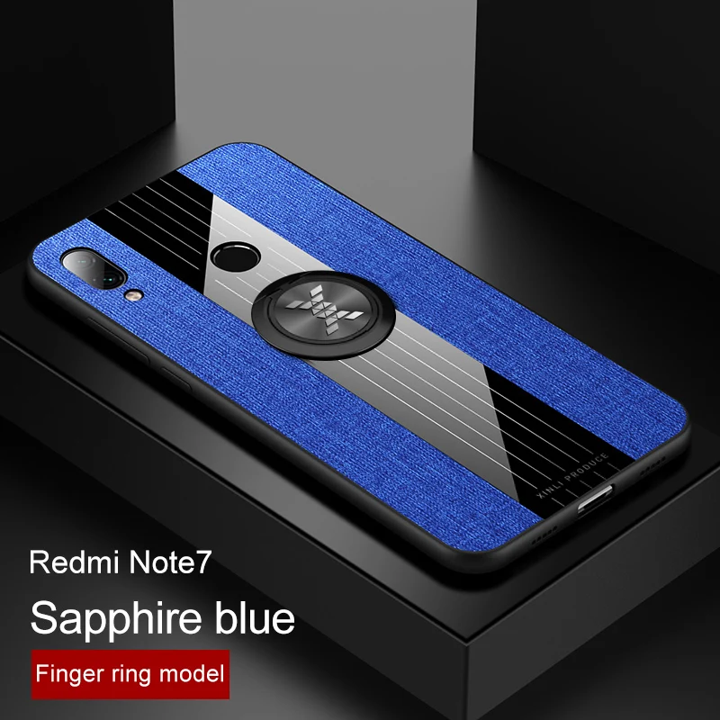 blue case and ring For Xiaomi Redmi Note 7 Case Luxury Hard Cloth With Ring Stand Magnet Slim protect Back cover for xiaomi redmi note 7 pro redmi7 - Цвет: blue case and ring
