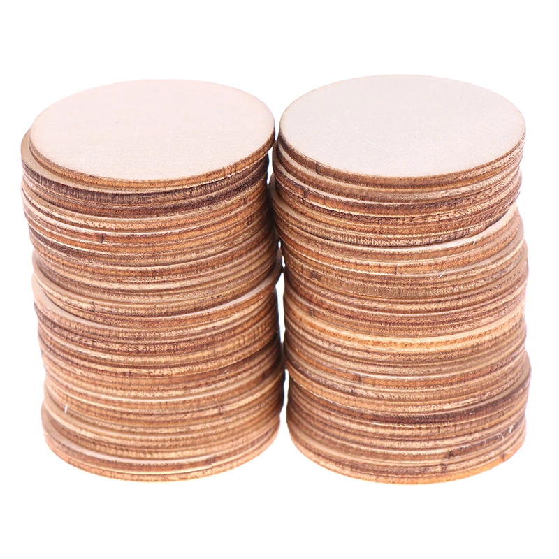 50x DIY NaturalBlank Wood Pieces Slice Round Unfinished Crafts Home Ornamentsl 