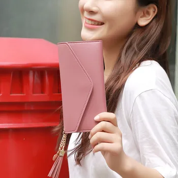

New Lady Long Hand Clutch Bag Heart Pendant Simple Fashion Purse Multifunctional Litchi Pattern Women's Leather Wallet