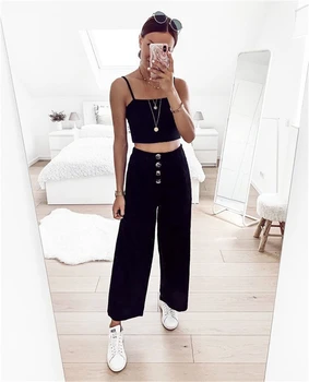 

2019 New Women's Palazzo Flared Wide Leg Pants High Waist Loose Culottes Long Trousers