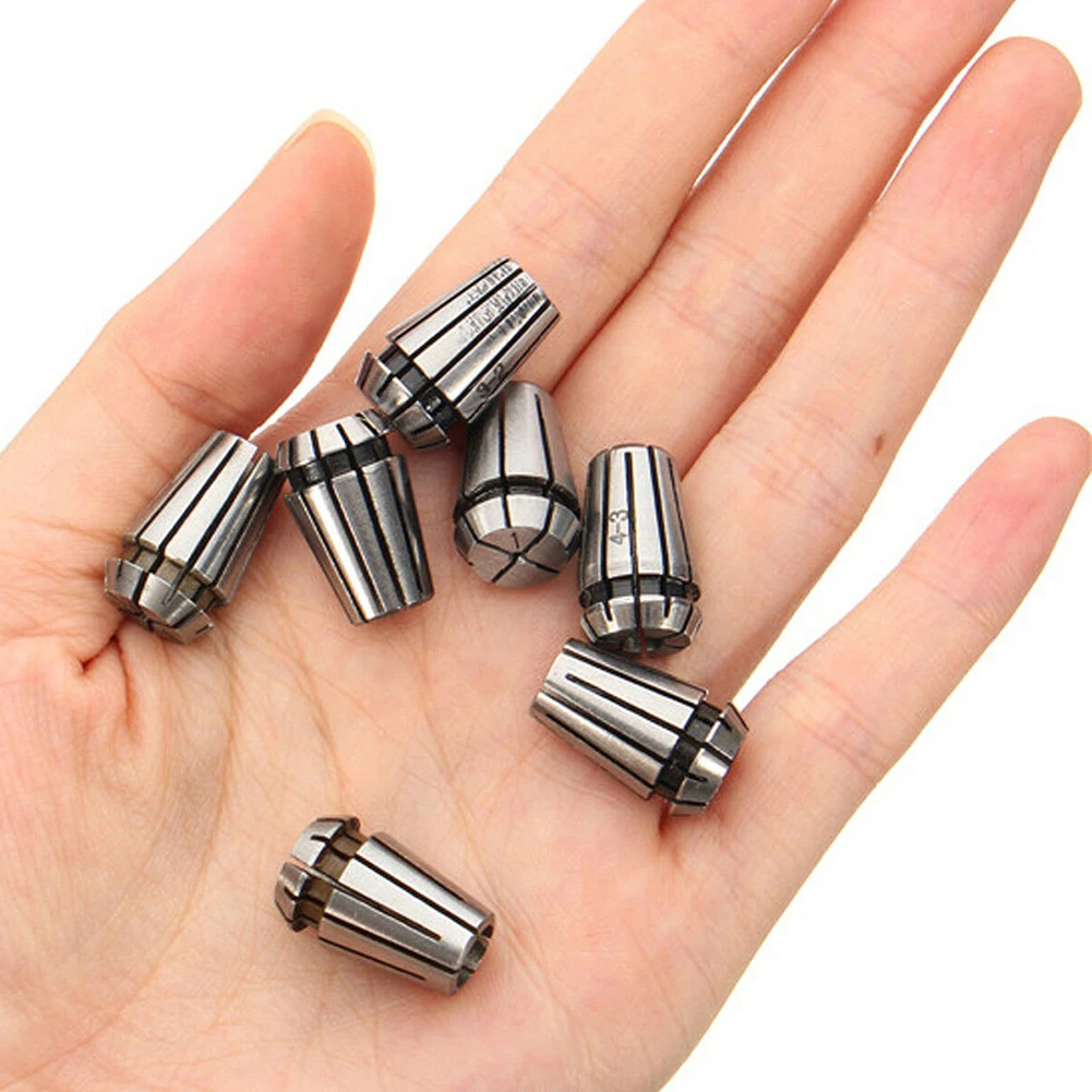 8 Pcs Silver 5mm Extension Rod Durable Spring Collet Set Motor Shaft Holder ER11A Professional Lathe Engraving 1-7mm Alloy Steel