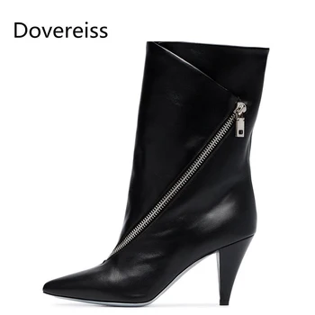 

Dovereiss Fashion sandalias winter Pointed toe Zipper consice red Burgundy Short boots Strange style heels Female boots 33-48