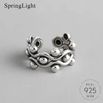 

Springlight Vintage Round Bead Personality Adjustable Ring Real 925 Sterling Silver Handmade Fine Jewelry Rings for Women