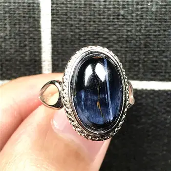 

Top Natural Blue Pietersite Ring Silver Sterling For Woman Man 15x11mm Beads Namibia Energy Stone Adjustable Ring Jewelry AAAAA