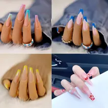 

24Pcs/Box French Long Coffin False Nails Detachable Ballerina Stiletto Fake Nails Full Cover Acrylic Nail Tips With Press Glue