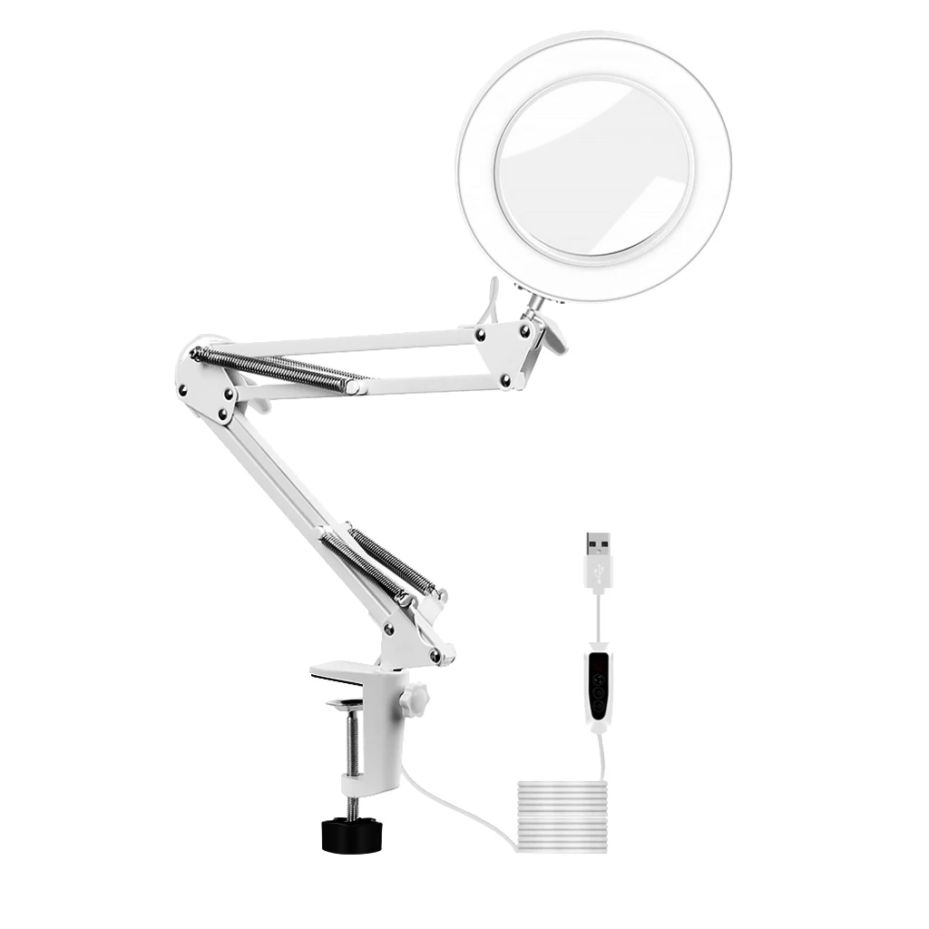 

Magnifying Lamp 5x Magnifying Glass Desk Light With Swivel Arm, Clamp Onto Table