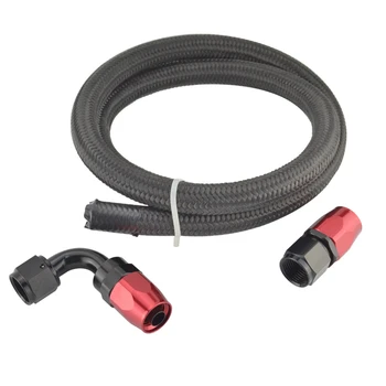 

AN 8 Nylon & Stainless Braided Oil/Fuel Line Hose 1 Meter Pipe+Straight+90 Degree Swivel Fitting Black Oil Hose End Adaptor Kit