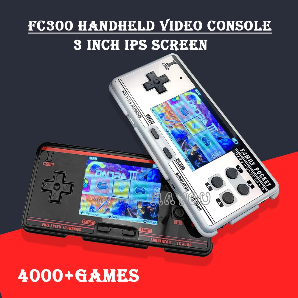 Retro Game Console FC3000 Portable video Game Console with 4000+ Games 3 Inch IPS Screen Handheld Game Player 8 Bit 10Simulators