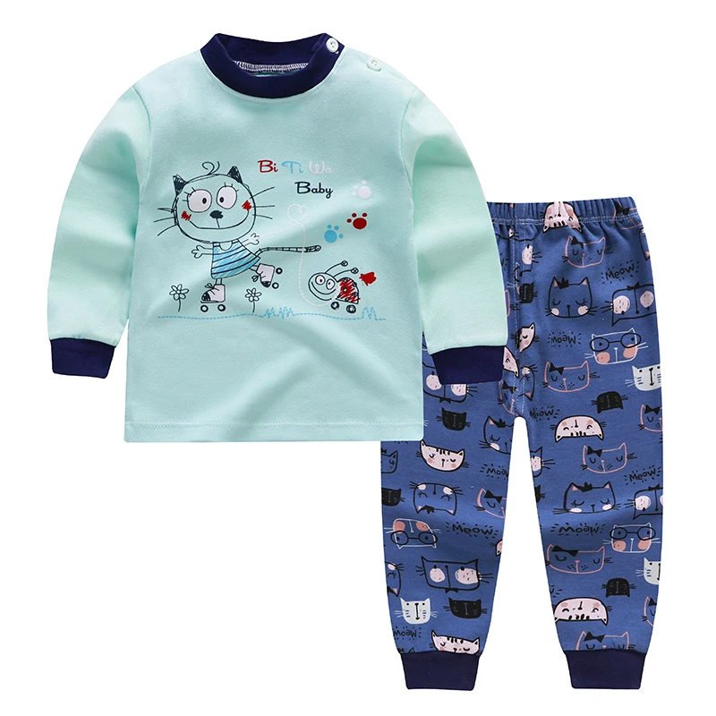 Новинка года, хлопковые детские пижамные комплекты теплая одежда для сна для маленьких девочек и мальчиков детская одежда с героями мультфильмов топы с длинными рукавами+ штаны, 2 предмета