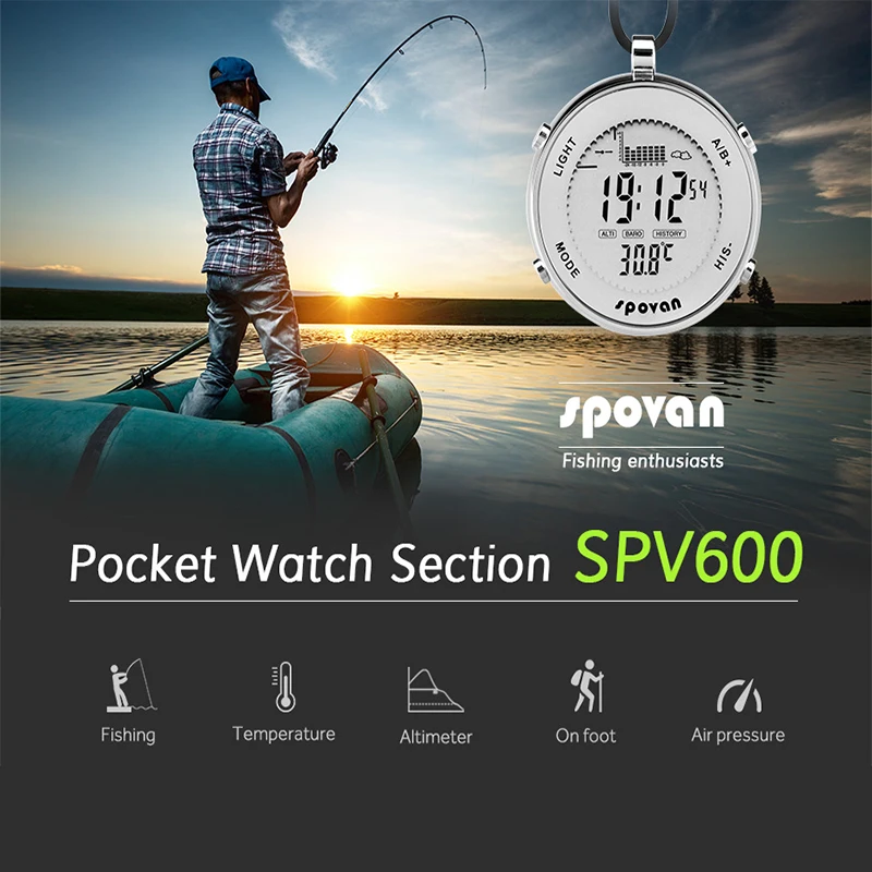 

2019 Fishing Pocket Watch Multifunctional EL Backlight Resistant Altitude Meter Barometer Thermometer Wristwatch,