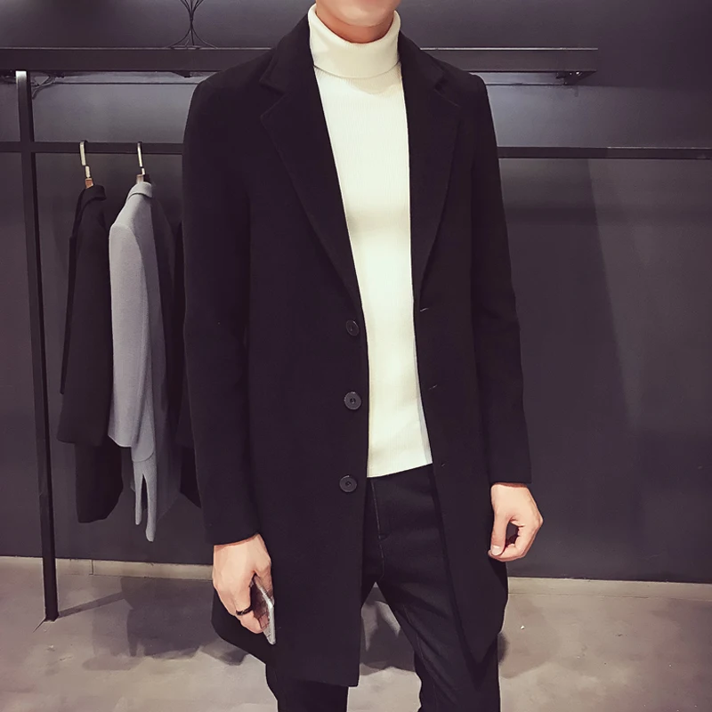2021 Fashion Men Wool & Blends Mens Casual Business Trench Coat Mens Leisure Overcoat Male Punk Style Blends Dust Coats Jackets
