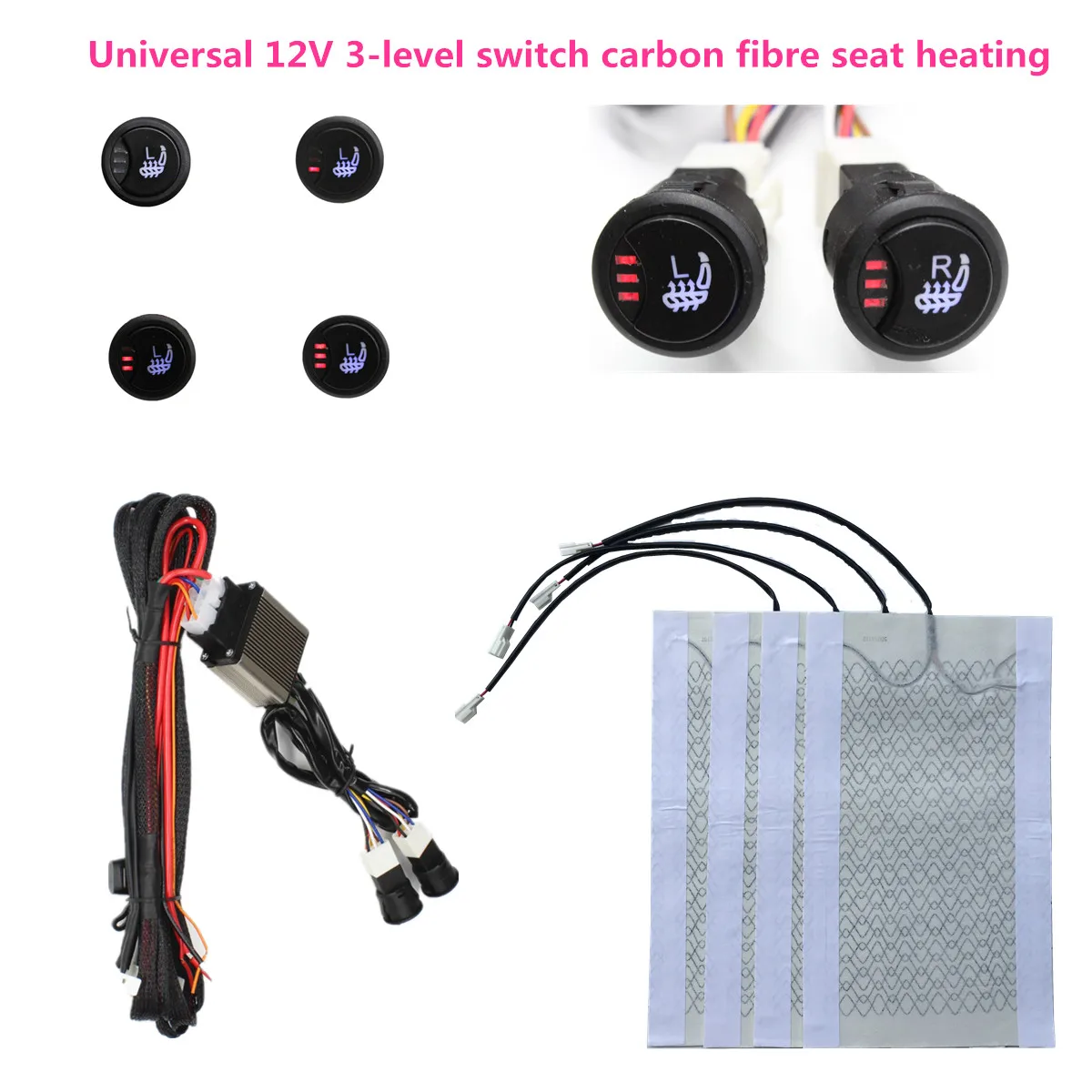 Car Seat Heater Kits for Two Seats Universal Car Seat Heated Pad Switch Carbon Fiber 
