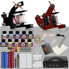 Полный профессиональный набор для татуировок татуировки 2 пушки машинный набор Электропитание одноразовые иглы педали советы 10 цветов татуировки чернила