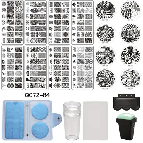 16 Styles Stainless Steel Nail Art Templates Stamping Plate Seal Scraper Card Packaging DIY Painted Nail Art Template Set