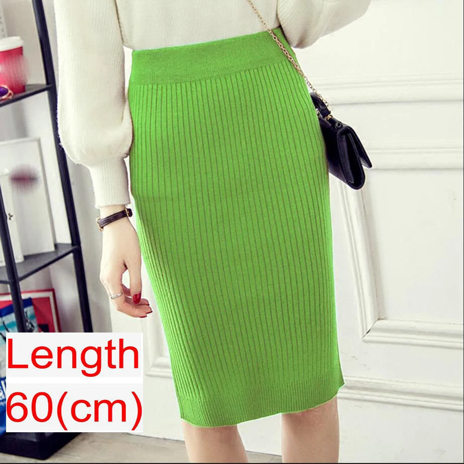 ArmyGreen 60cm Вязанные женские юбки с высокой талией, весна, модная длинная Плиссированная юбка с поясом, повседневная женская черная длинная юбка - Цвет: ArmyGreen 60cm