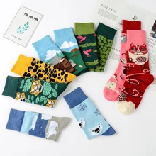 Женские носки японский хлопок Красочные мультфильм милый забавный счастливый каваи тигр кошка собака носки мужские повседневные носки влюбленные для подарка