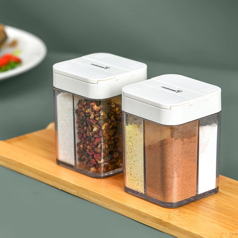 Seasoning Box Four-Divided Transparent Plastic Storage Box Cooking Bottle Seasoning Jar Hand-Press Household Kitchen Supplies 3