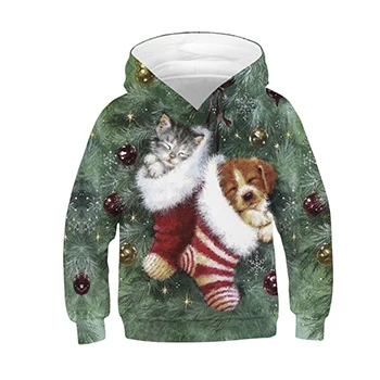 Милые рождественские куртки с котом для девочек; повседневные толстовки из полиэстера с объемным цифровым принтом для мальчиков; Свободное пальто с капюшоном для мальчиков; модная детская одежда; большие размеры - Цвет: As the picture