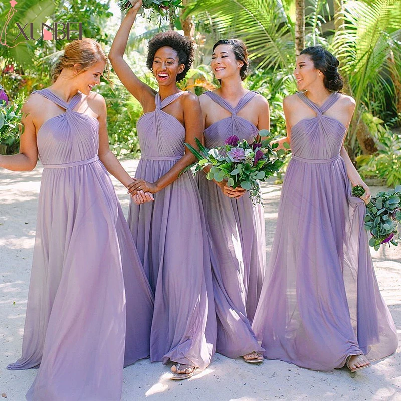 

A-Line Long Bridesmaid Dresses Sexy 2019 Criss-Cross Dress For Wedding Party Guest Lilac Romantic Backless vestidos fiesta boda