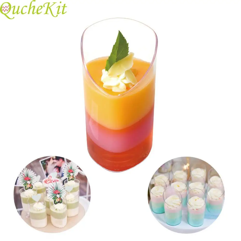 

50pcs Disposable Plastic Portion Oblique Cups Round Dessert Container For Jelly Pudding Mousses Tiramisu Wedding Party Supplies