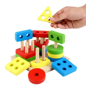 

Kuulee Kids Education Toys 4 sets of Columns with Geometric Shapes Building Blocks