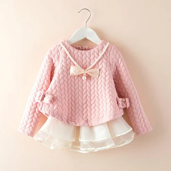 

Autumn Kids Dress for Girls Long Sleeve Bow Children Party Perform Mesh Dress Kids Princess Children Girls Warm Solid Dresses