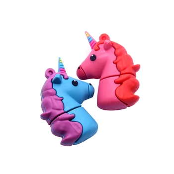 

128MB 32GB 64GB External Storage Disk Memory Stick Unicorn Pendrive2.0 Real Capacity USB Flash Drive Cute Horse Head U Disk Gift