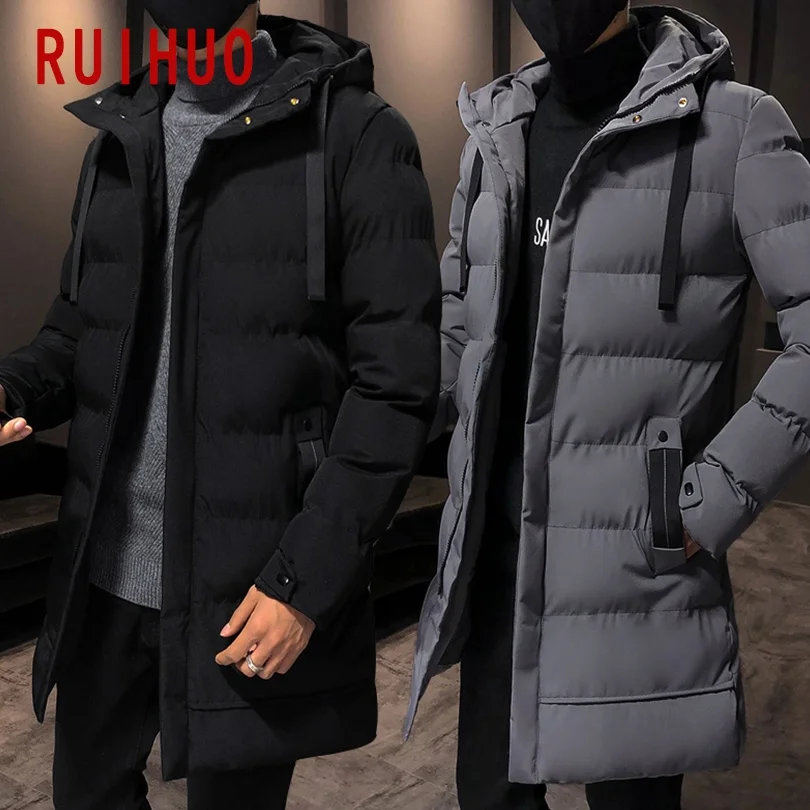 RUIHUO Длинная зимняя мужская Куртка парка 2020 куртка в стиле хип хоп Повседневная