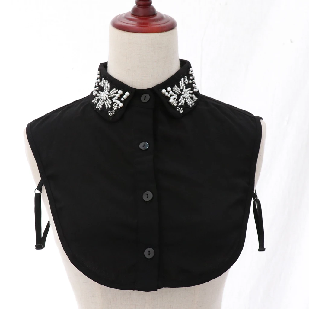 

Ladies False Chiffon Collar Bead Crystal Blouse Detachable Shirt Fake Collar