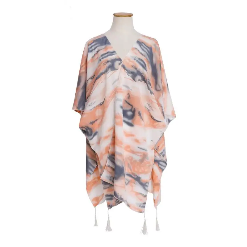 Summer bikini style women's clothing tie-dye printing pattern tassel pendant beach vacation bikini jacket blouse