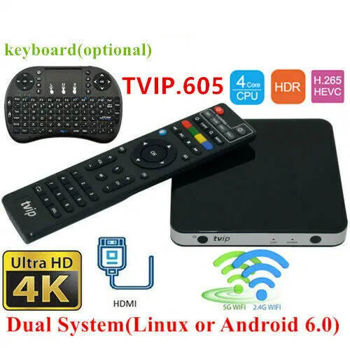  Original TVIP605 Smart TV Box 8G S905X IPTV Box Tvip 605 Dual System Linux or Android OS Set Top Bo
