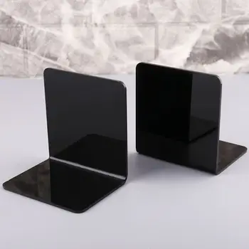 

2Pcs Black Acrylic Bookends L-shaped Desk Organizer Desktop Book Holder School Stationery Office Accessories