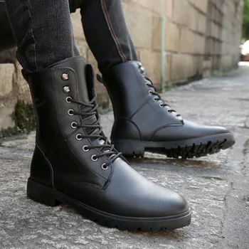 

Men's Boots 2019 New Autumn & Winter Ankle Botas Brand Casual Boots Men New Fashion Shoes Men Comfy Leather Lace-up Basic Boots