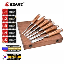 EZARC 6pcs Wood Chisel Set for Woodworking CRV Steel with Walnut Handle in Wooden Premium Box