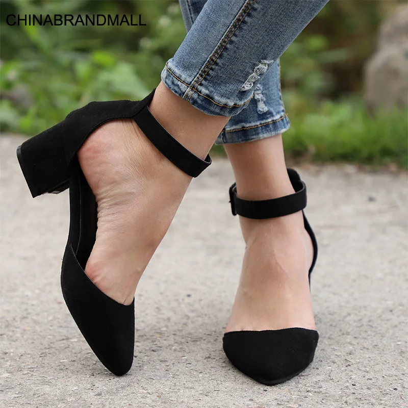 

New Summer Women Sandals Suede Ankle Strap Pumps Two Pieces Pointed Toe Female Cover Heels Fashion Party Wedding Ladies