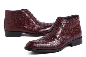 

Ankle Crocodile Pattern Boots Cowhide Leather Boots Black Brown Work Shoes 44 Size Pointed Toe Genuine Leather Cow Leather Solid