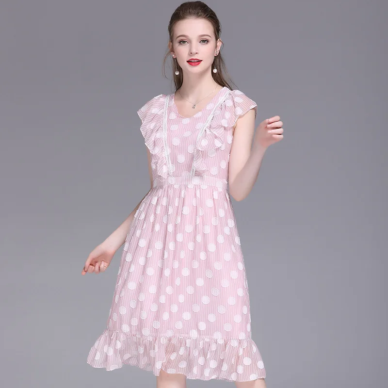 

2020Raodie summer new fashion dress temperament lady wind lotus leaf edge waist show thin big swing A-line dress