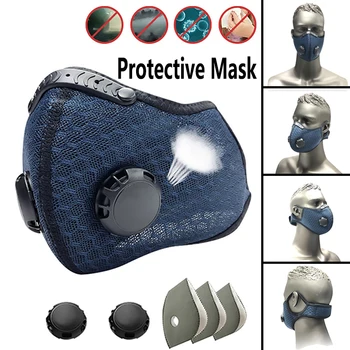 

Breathable Protective Mask with Breathable Valve Replaceable Filter Core Riding Sports Mask Ddjustable Dust Mask Anti-bacteria