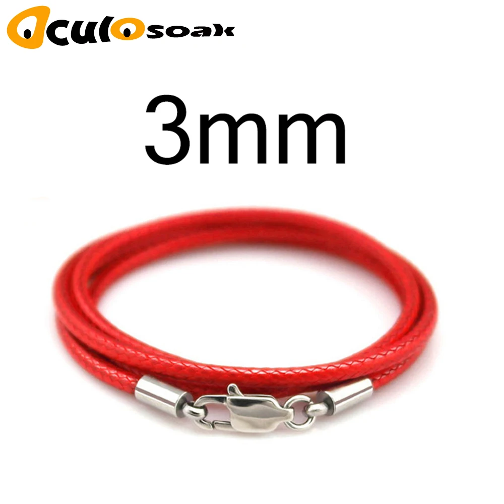 Red 3mm Ювелирные аксессуары шнурок для подвески 1,5 мм 2 мм 3 мм черный кожаный шнурок вощеный шнур из нержавеющей стали в виде лобстера застежка для DIY ожерелье - Цвет: Red 3mm
