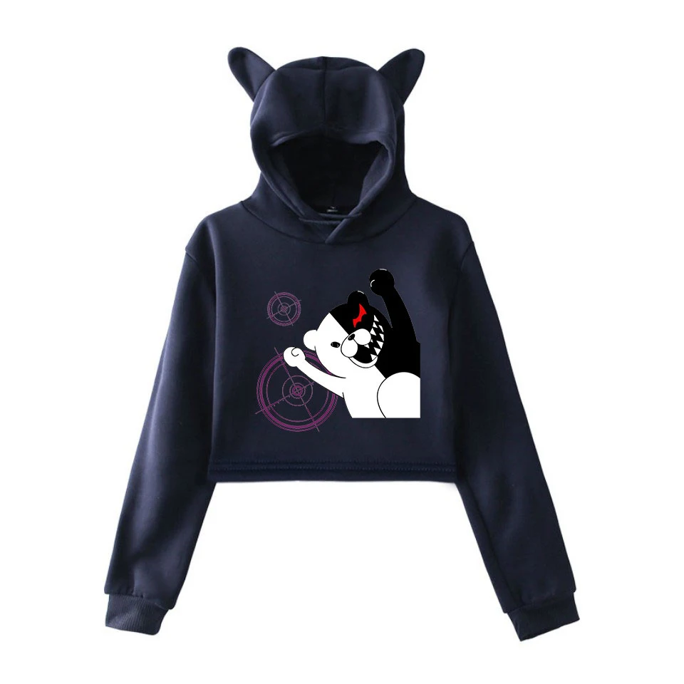 Dangan Ronpa укороченная Женская толстовка с длинным рукавом и кошачьими ушками, толстовки, аниме мультфильм, моно медведь, игра над толстовкой, одежда