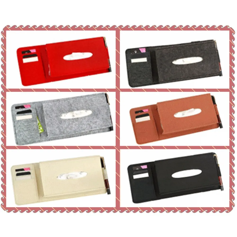 Car Styling Case Sun Visor Type Wool Felt Hanging Tissue Box Car Napkin Holder Pocket Organizer Pouch Card Storage