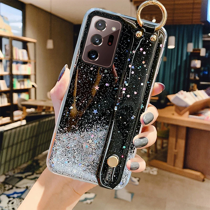 

Luxury Bling Glitter Wristband Silicone Phone Case For Samsung Galaxy S20 FE S10 S9 Note 20 10 9 8 Plus Ultra-thin Lanyard Cover