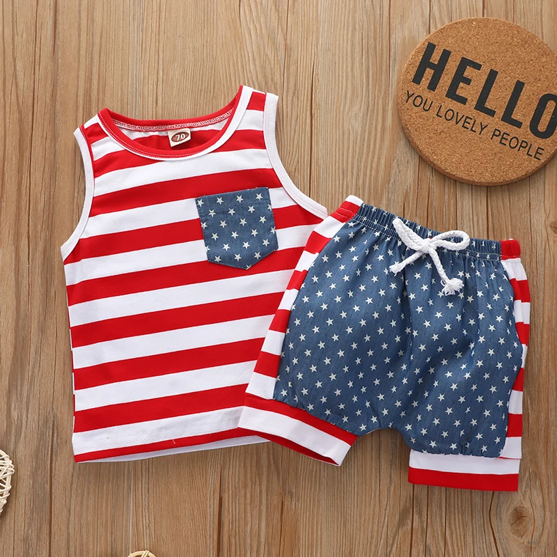 2020 new children's European and American style printed Independence Day striped vest shorts |