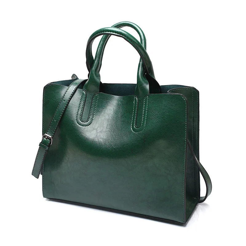 Новые сумки с верхней ручкой, кожаная сумка-тоут, женские сумки, женская большая сумка через плечо, винтажная женская черная сумка, Bolsa Feminina - Цвет: Green