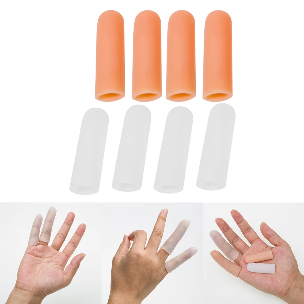 4 Pairs Silicone Finger Arthritis Protective Splint Cap Cover Sleeves Tubes